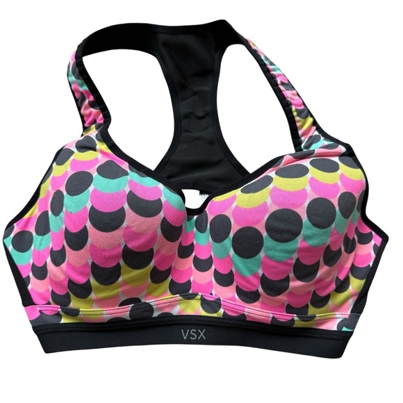 VSX Other - Victoria's Secret VSX Sports Bra 34C Multicolor Polka Dot Racerback Gym Workout